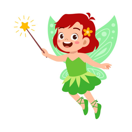 little kid wearing fairy costume and feel happyのイラスト素材