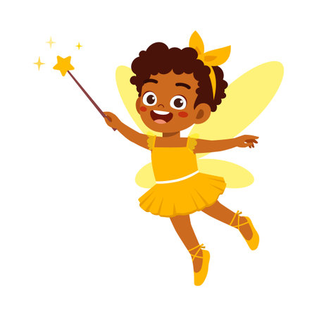 little kid wearing fairy costume and feel happyのイラスト素材