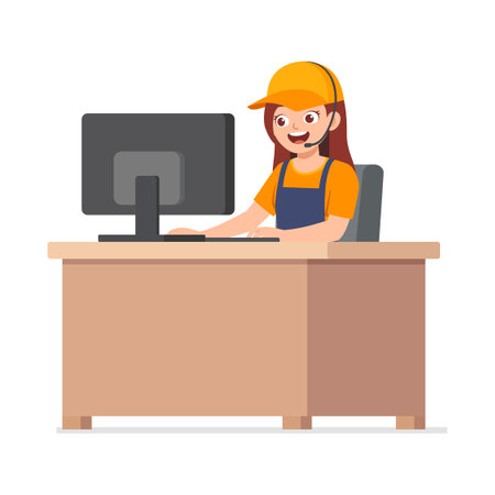 woman sit on desk as customer serviceのイラスト素材