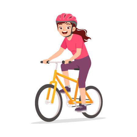 young adult woman ride bicycle and feel happyのイラスト素材