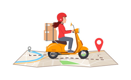man ride scooter to deliver packageのイラスト素材