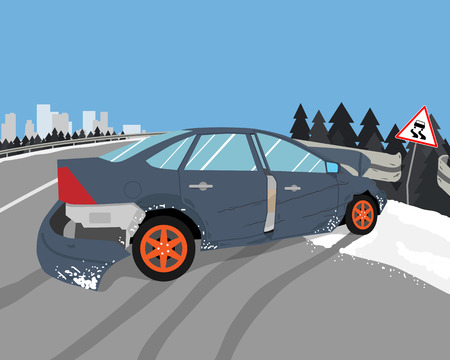The driver lost control on a slippery road and the car skidded. illustrationのイラスト素材