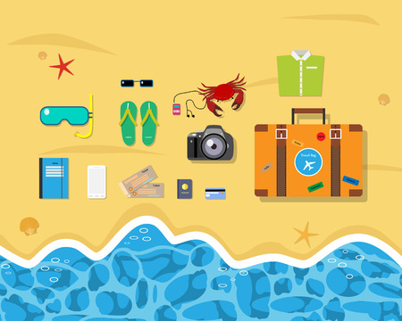 Beach set of things for a trip to the sea at the weekend. Vector illustrationのイラスト素材