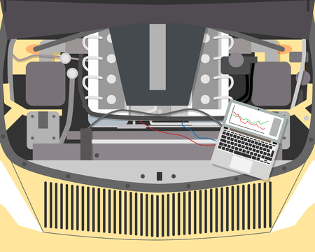 Top view of a car engine. Diagnosis and repair of the car. Vector illustrationのイラスト素材