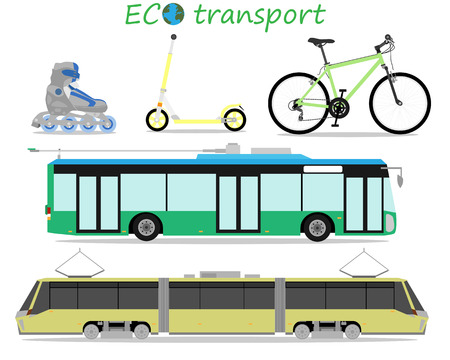 Icons of environmentally friendly urban transport. Vector illustrationのイラスト素材