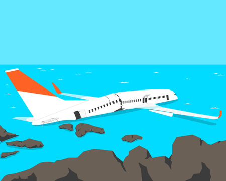 A passenger plane crashed on the beach.のイラスト素材