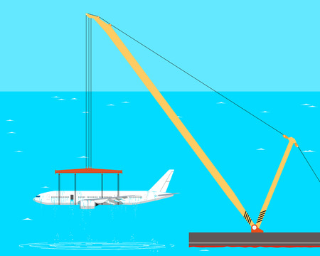 The rise from the bottom of a passenger aircraft using crane barges.のイラスト素材