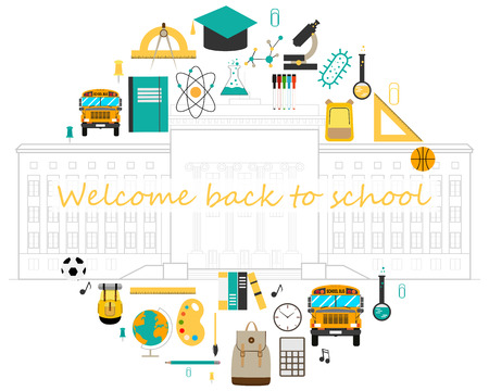 A set of school icons on a white background School. Vector illustrationのイラスト素材