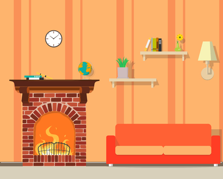 Inside of the room with a fireplace.  illustrationのイラスト素材