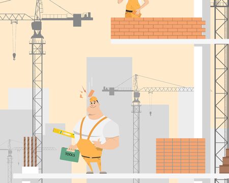 When a brick fell on the head of the worker he was injured because he was in a helmet. Vector illustrationのイラスト素材