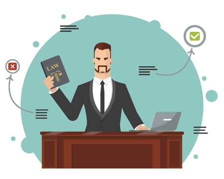 The lawyer tries to find the correct answer. Vector illustrationのイラスト素材