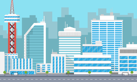 Panorama of a large modern city with skyscrapers vector illustration.のイラスト素材