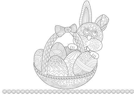 Easter Bunny with a basket in Coloring Page for Adults and Kidsのイラスト素材