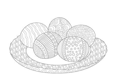 Easter Eggs in Plate Coloring Page for Adults and Kitsのイラスト素材
