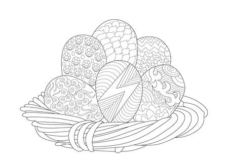 Easter Basket with 6 Eggs in  Coloring Pageのイラスト素材
