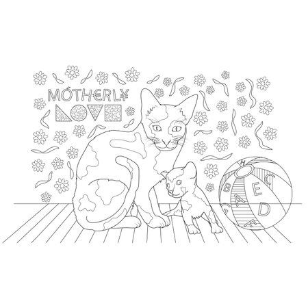 Mother Cat and Kitten - Coloring Page for Mothers Dayのイラスト素材
