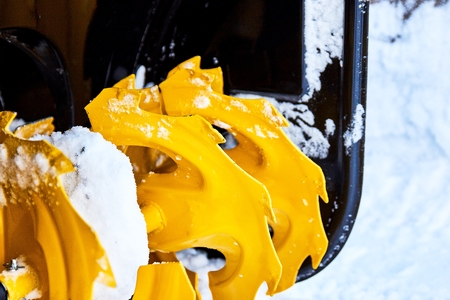 Close-up of the snowthrower ready for cleaning the snow in the winter after a snowstorm