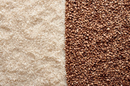 Rice and buckwheat are one of the most important cereals for humans. The view from the top.の写真素材