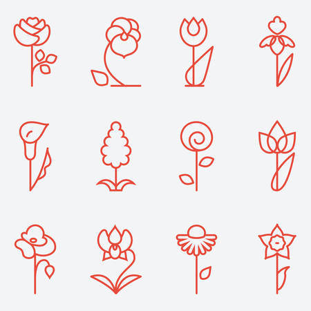 Flowers icon, flat design, thin line styleのイラスト素材