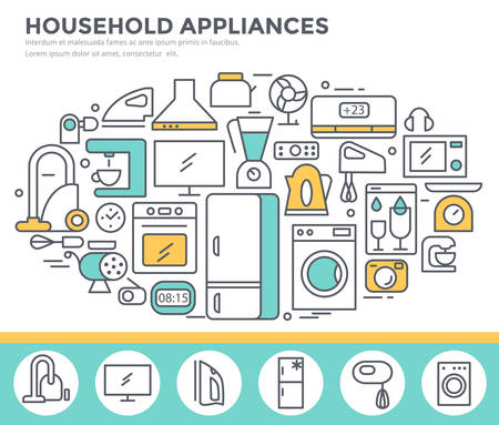 Household appliance shop concept illustration, thin line flat designのイラスト素材