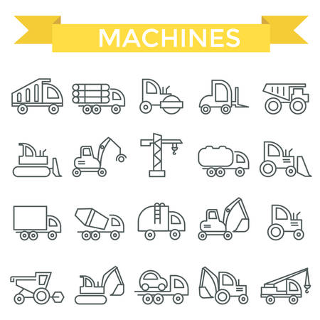 Machine icons, thin line, flat design.のイラスト素材
