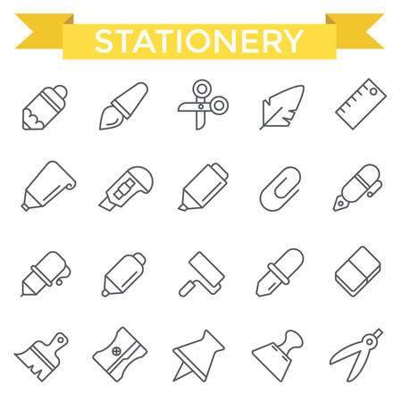 Stationery icons, thin line, flat designのイラスト素材