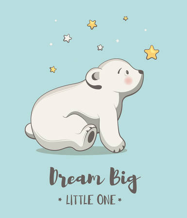 Cute card with little bear, poster for baby room, baby shower, hand drawn nursery illustrationのイラスト素材