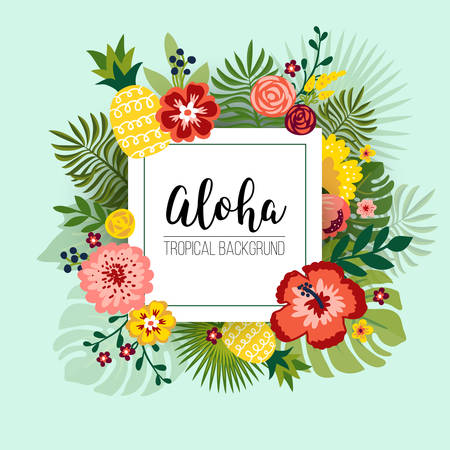 Summer tropical leaves poster design, vector backgroundのイラスト素材