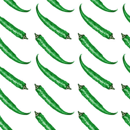 Fresh watercolor green chili pepper illustration. Seamless pattern. Can be used for cards, invitations etc.のイラスト素材