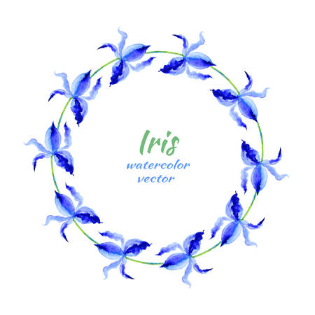 Iris flower round frame, watercolor illustration, templateのイラスト素材