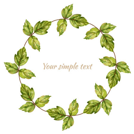 leaves round frame, watercolor illustration,  Can be used for cards, wedding invitations etcのイラスト素材
