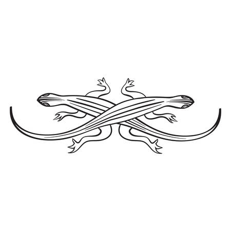 Decorative lizards reptiles with long curved tails.のイラスト素材