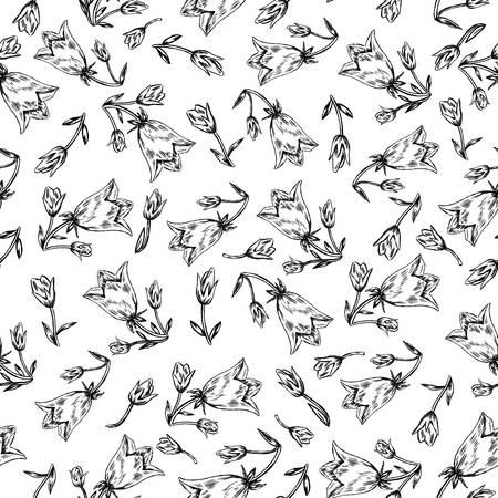 Seamless floral vector pattern, Bell flower sketch hand drawn isolated on white background for card.のイラスト素材