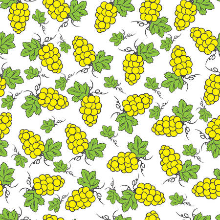 Yellow grapes hand drawn doodle sketch isolated on white, seamless vector pattern, food ingredient, organic natural vegetarian exotic fruit for healthy market, restaurant menu, harvest holiday, paperのイラスト素材