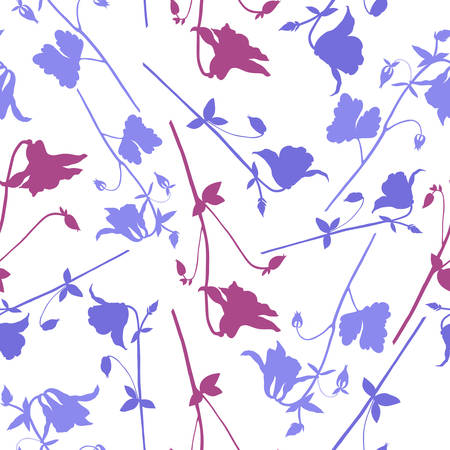 Aquilegia flower hand drawn vector illustration, seamless floral pattern, doodle sketch isolated on white background decorative silhouette for design greeting card, wedding invite, cosmetic, wallpaperのイラスト素材