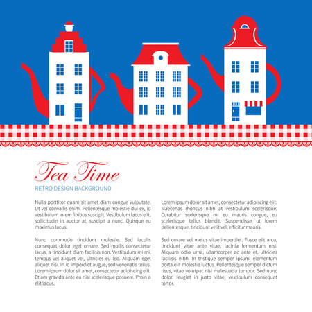 Teapot vector illustration isolated on white background, doodle cartoon dishware, Decorative frame, design for tea time, healthy magazines cooking, restaurant newsletters, menu, holiday inviteのイラスト素材