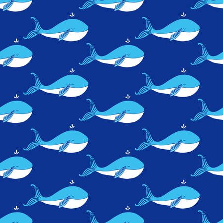 Seamless vector pattern, Sleep whale cute cartoon illustration isolated on blue background.のイラスト素材