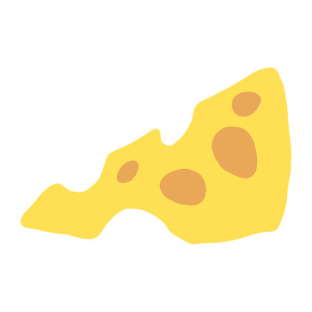 Piece of cheese flat vector icon isolated on white, Emmental cheese triangle, Swiss cheese, Organic healthy food ingredient, decorative sign for design pattern, healthy green market, European menuのイラスト素材
