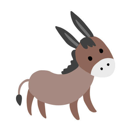 Brown Donkey vector cartoon illustration isolated on white background, Simple flat symbol, decorative funny mammal sign for design zoo alphabet, travel advertising, protection of animal, kids mapのイラスト素材