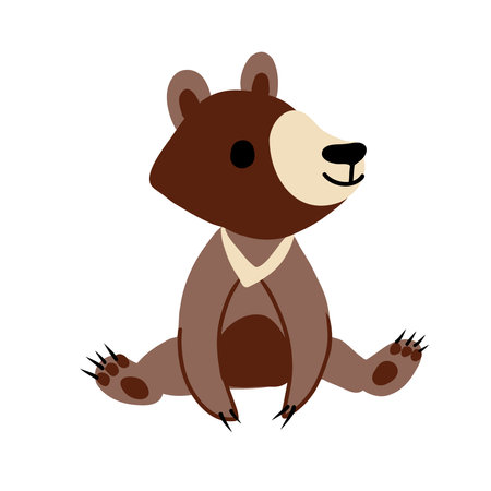 Cute cartoon brown bear sits, vector colorful illustration wild animal isolated on white background, decorative forest teddy for character design, greeting card, zoo alphabet, mascot, Russian symbolのイラスト素材