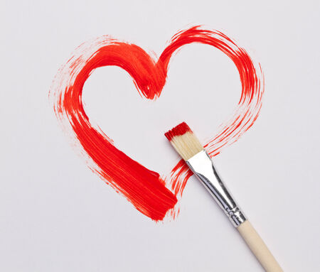 Red heard and brush. Watercolorの写真素材