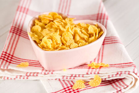  Heart shaped bowl of corn flakes 