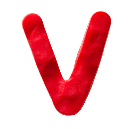 Plasticine letter V isolated on a white backgroundの写真素材