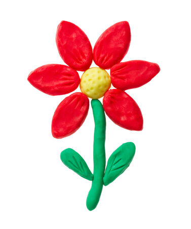 Red plasticine flower isolated on white backgroundの写真素材