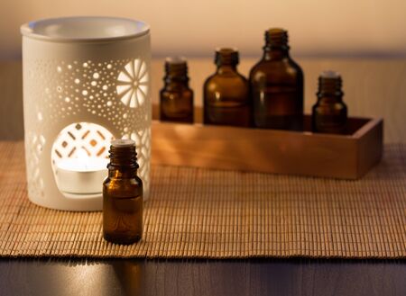 Aromatherapy lamp and candle,essential oils for aromatherapyの写真素材