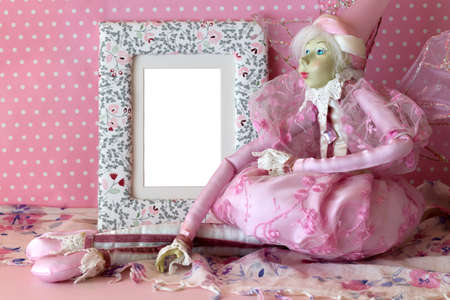 Frame for photos with a magic fairy in pinkの写真素材