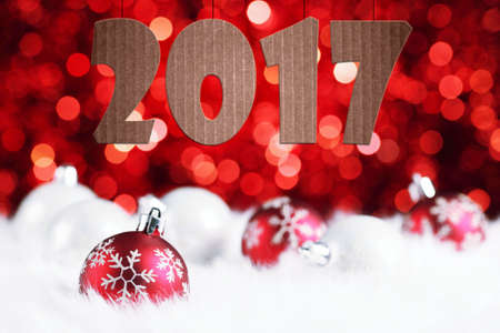 Christmas and New Year texture 2017 in perspective room with sparkling red bokeh and cardboard...