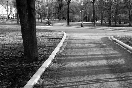 Black and white photo of the city park.