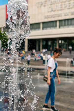The fountains in the square in the center of Moscow.Fountain on the Crimean embankment. Frozen splash of a fountainの写真素材