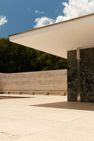 Architectural detail. Architectural composition. Plane glass, marble and sandstoneの写真素材